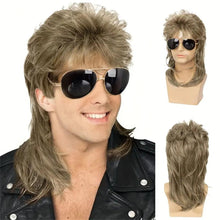 Load image into Gallery viewer, Lakihair Mens Wig Mullet Wigs for Men Brown Wig with Bangs 70s 80s Male Wig