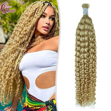 FH 1 bundle, 100 grams/pack, deep curly human hair, #613 color (Creamy Light Gold), Bohemian style braiding loose hair, 12-24 inches.