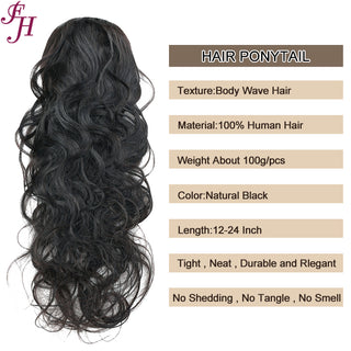 FH Factory Price Brazilian Women's Hairpiece Pony Tail Remy High Natural Color Long Human Hair Extensions Claw Clip Ponytail
