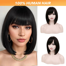 Q10379 Gluless Short Bob Wigs with Bangs Brazilian Silky Straight Remy Human Hair