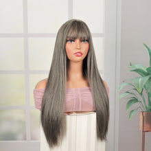 Phocas 26inch Grey Wigs for Women Straight Wig with Bangs Natural Long Wig