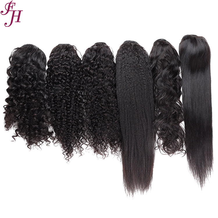 FH natural black #1B 100% indian virgin raw human hair straight drawstring ponytail