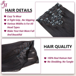 FH natural black #1B human hair clip in hair extension