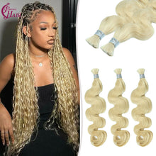 FH 1 bundle, 100 grams/pack, body wave human hair, color #613 (creamy light blonde), Bohemian style braiding hair, 12-24 inches.