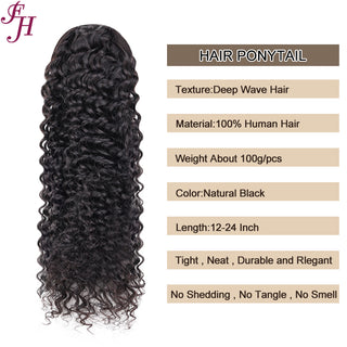 FH wholesale price remy virgin cuticle aligned human hair deep wave drawstring ponytails