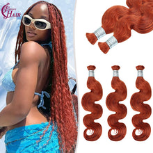FH 1 bundle, 100 grams/pack, body wave human hair, color #350 (warm reddish-orange), Bohemian style braiding loose hair, 12-24 inches.