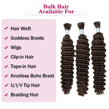 FH 1 bundle Premium Virgin Hair Bulk - #4 Chocolate Brown Deep Wave for Boho Braids & Wigs.