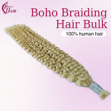 FH 1 bundle, 100 grams/pack, deep curly human hair, #613 color (Creamy Light Gold), Bohemian style braiding loose hair, 12-24 inches.