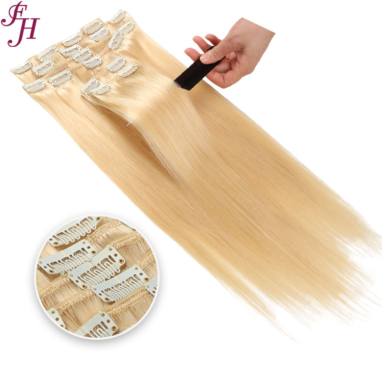 FH platinum blonde #60 Russian human hair clip in hair extension