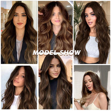 Load image into Gallery viewer, Phocas 24inch Long Brown Wigs for Women Body Wave Wig Synthetic Curly Wig Water Wave Wig