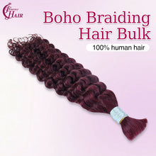 FH 1 bundle, 100 grams/pack, deep curly human hair, #99j color (burgundy), Bohemian style braiding loose hair, 12-24 inches.