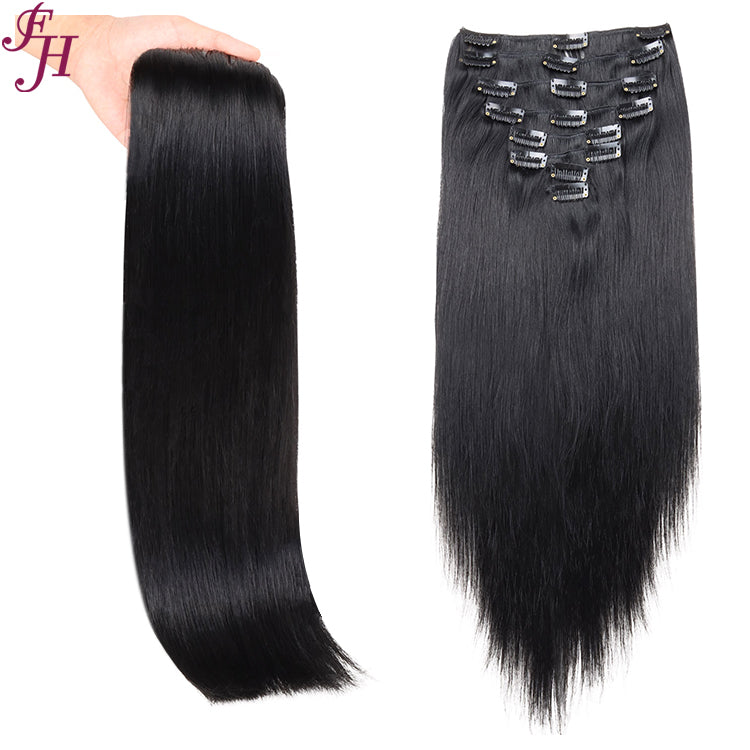 FH jet black #1 human hair clip in hair extension