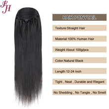 Load image into Gallery viewer, FH natural black #1B 100% indian virgin raw human hair straight drawstring ponytail