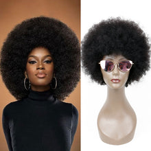 FH Short Afro Wigs Human Hair Black Wig Natural Kinky Curly Hair Replacement Wigs Q09524