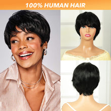 Q10269 Short Pixie Cut Wigs Human Hair None Lace Layered Wig with Bangs Natural Black