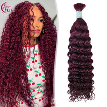 FH 1 bundle, 100 grams/pack, deep curly human hair, #99j color (burgundy), Bohemian style braiding loose hair, 12-24 inches.