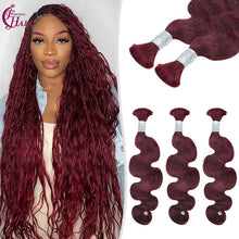 FH 1 bundle, 100 grams/pack, body wave human hair, 99j color (burgundy), Bohemian style braiding bulk hair, 12-24 inches