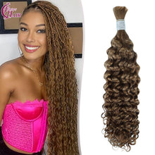 FH 1 bundle, 100 grams/pack, deep curly human hair, #30 color (Warm Brown), Bohemian style braiding loose hair, 12-24 inches.