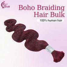 FH 1 bundle, 100 grams/pack, body wave human hair, 99j color (burgundy), Bohemian style braiding bulk hair, 12-24 inches