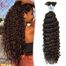 FH 1 bundle, 100 grams/pack, deep curly human hair, #4 color (dark brown-black), Bohemian style braiding loose hair, 12-24 inches.