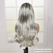 FH 24'' Long Wig with Bangs Natural Synthetic Hair Wigs (Black to silver gradient) P14940