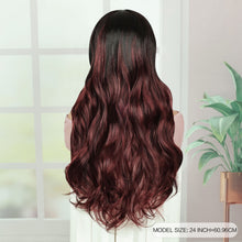 FH Long Red Wig Ombre Long Hair Wigs Synthetic Hair 24inches (Wine Red Mixed Black) P14942