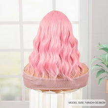 FH P13576 Rose Net Wavy Straight Pink Synthetic Bob Wig with Bangs