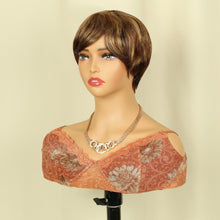 FH Short Brown Human Hair Pixie Cut Wigs Replacement Synthetic Wigs Q16490
