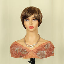 FH Short Brown Human Hair Pixie Cut Wigs Replacement Synthetic Wigs Q16490