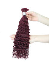 FH 1 bundle, 100 grams/pack, deep curly human hair, #99j color (burgundy), Bohemian style braiding loose hair, 12-24 inches.