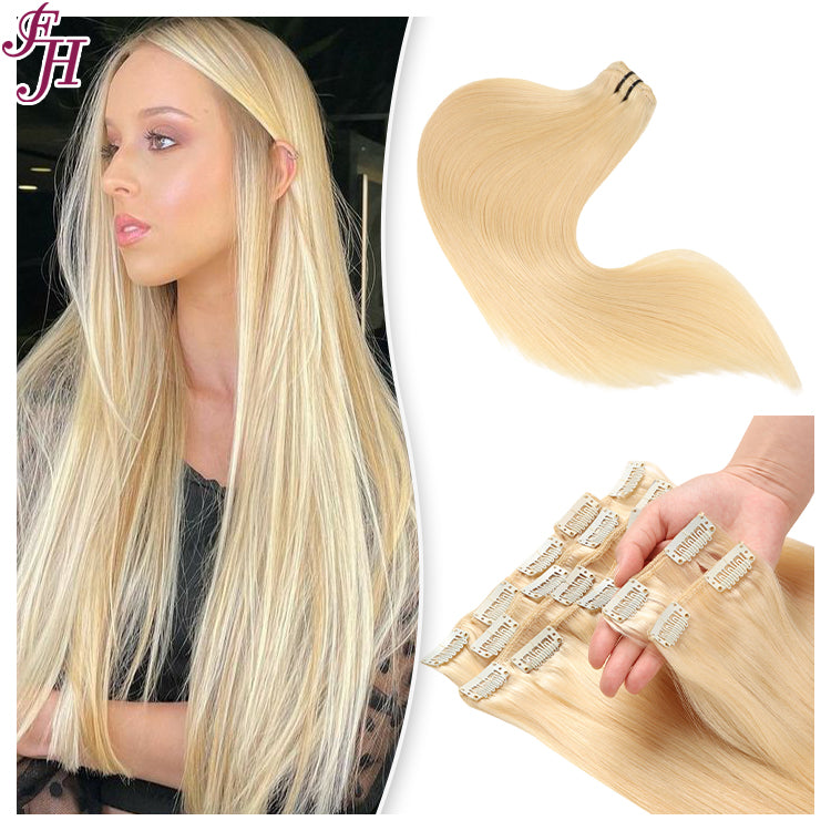 FH platinum blonde #60 Russian human hair clip in hair extension