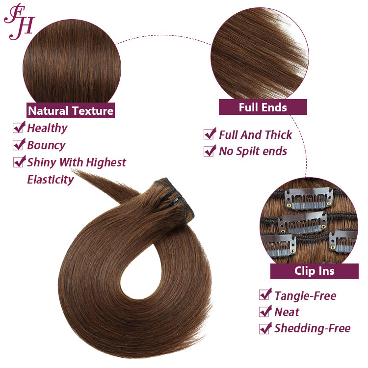 FH chocolate brown #4 Russian human hair clip in hair extension
