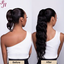 Load image into Gallery viewer, FH natural black #1B 100% indian virgin raw human hair straight drawstring ponytail