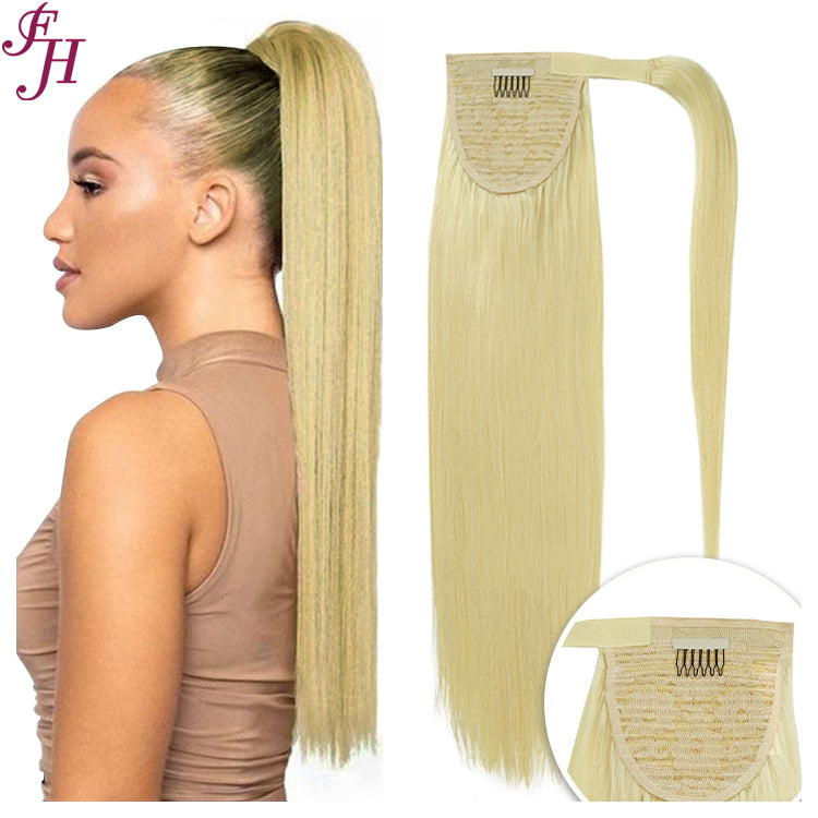 FH factory supply blonde 613 clip in wrap around ponytail human hair