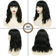 Load image into Gallery viewer, Phocas 12&quot; Short Bob Wigs for Black Women Water Wavy Wig Synthetic Black Wig with Bangs