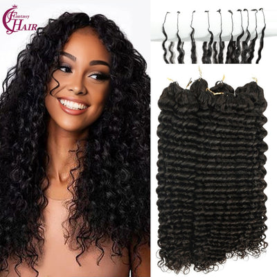 FH 100g/Pack Deep Wave Crochet Human Hair Extension Knotless Feather Human Hair