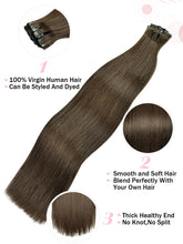 FH 7pcs/set seamless invisible pu clips in human hair extension colors #4, #8, #33,#T4/40