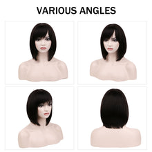 Q10379 Gluless Short Bob Wigs with Bangs Brazilian Silky Straight Remy Human Hair
