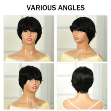 Q10269 Short Pixie Cut Wigs Human Hair None Lace Layered Wig with Bangs Natural Black
