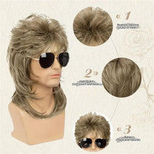 Phocas Mens Wig Brown Wigs for Men Mullet Wig with Bangs 70s 80s Male Wig