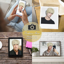 Load image into Gallery viewer, Lakihair Mens Wig Short Blonde Wigs for Men Realistic Short Wigs with Bangs