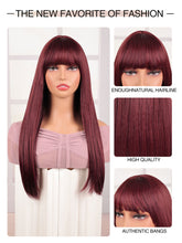 FH P14672 Burgundy 24inch Long Straight Bob Wig Synthetic Hair Rose Net with Bangs