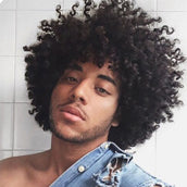 FH Afro Curly Wigs Heat Resistant Brazilian Remy Human Hair Wigs Natural Spiral Black #1B)  Q09520