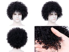 FH Afro Curly Wigs Heat Resistant Brazilian Remy Human Hair Wigs Natural Spiral Black #1B)  Q09520