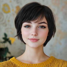 FH 100% human hair wig color black machine made wig short curly wig 8 inches  G04280