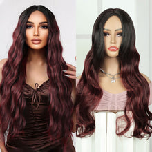 FH Long Red Wig Ombre Long Hair Wigs Synthetic Hair 24inches (Wine Red Mixed Black) P14942