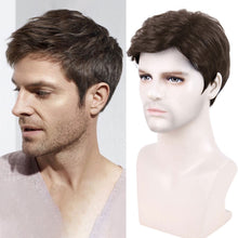 FH Mens Short Brown Wig Curly Wigs Layered Synthetic Wig P13945