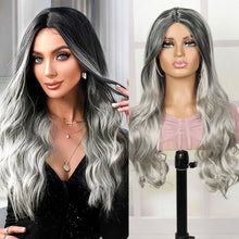 FH 24'' Long Wig with Bangs Natural Synthetic Hair Wigs (Black to silver gradient) P14940