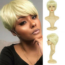 FH Short Blonde Wig - Layered Natural Fluffy Synthetic Hair, Heat Resistant P14652