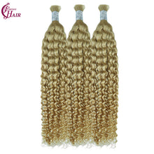 FH 1 bundle, 100 grams/pack, deep curly human hair, #613 color (Creamy Light Gold), Bohemian style braiding loose hair, 12-24 inches.